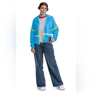 Vibrant Blue Jacket with Yellow and White Stripes/long sleeves T-shirt